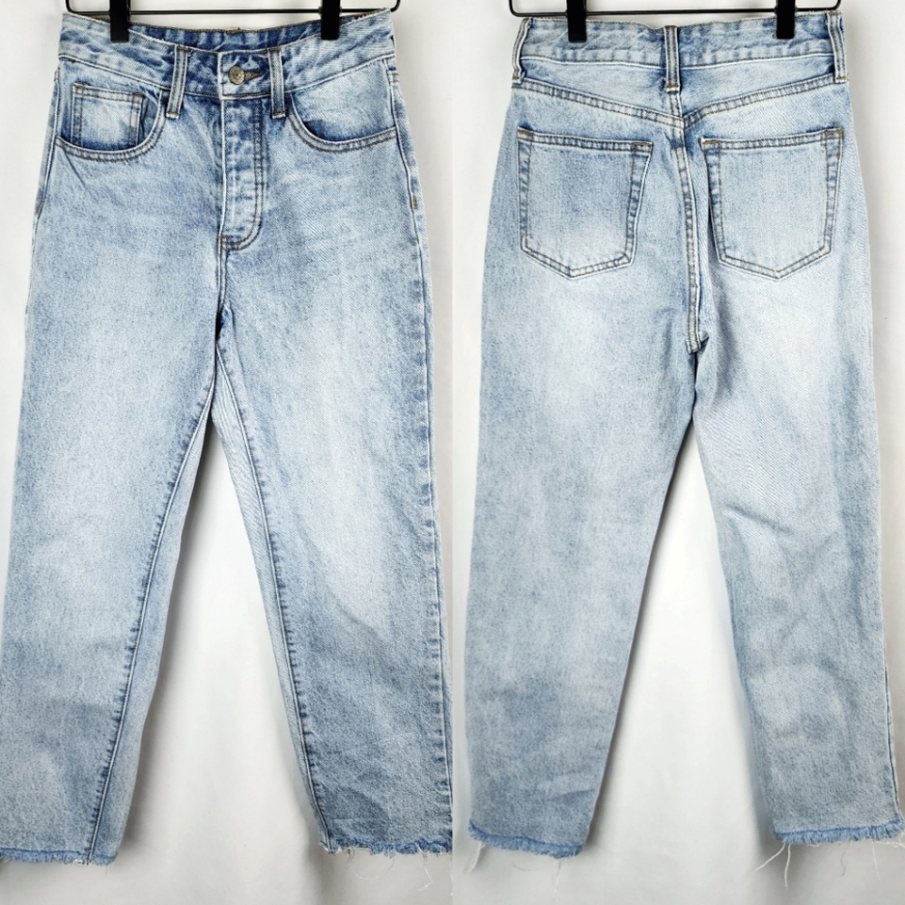 J Galt Women's Straight Leg Raw Hem Button Fly Denim Blue Jeans Size XS
